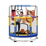 60" Trampoline for Kids,5FT Toddler Trampoline with Enclosure Net, 440lbs Capacity Indoor Outdoor Baby Mini Trampoline,Birthday for Boys Girls (Blue Yellow)