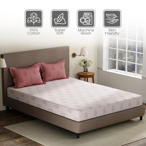 Image of Layers 100% Cotton King Size Bedsheet Set | Pink Floral Print | 120 TC Forever Collection | Soft & Breathable | Washable Bedsheet with 2 Pillow Covers | All Season