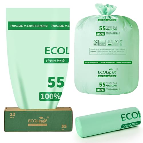 ECOLipak 55 Gallon Compostable Trash Bags (12 Count)