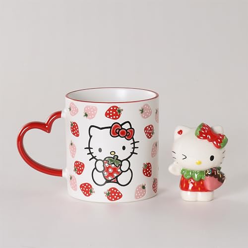 Hello Kitty Strawberry 21 Oz Coffee Mug and Figurine Gift Set - Kids Gift