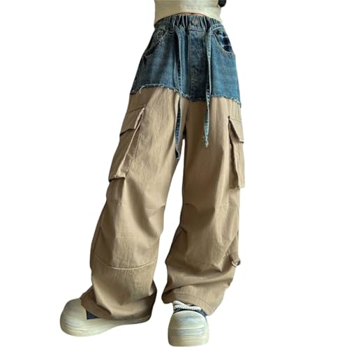 Girls Jogging Cargo Pants 𝗠ontage Denim Wide Leg Pants Kids Baby Girls High Waist Jeans Many Pocket with Belt