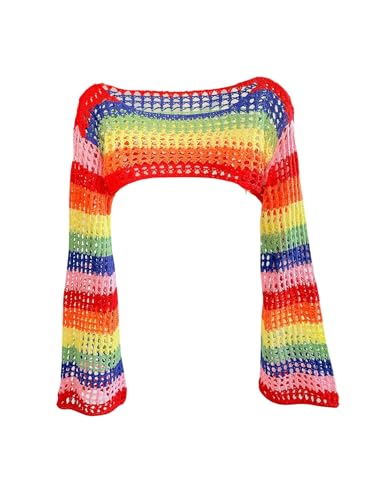 Haut court en crochet avec manches longues amples et design épaules tombantes