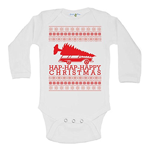 Hap-Hap-Happy Griswald Family Christmas Vacation Ugly Sweater One Piece Baby Romper Suit Long Sleeve