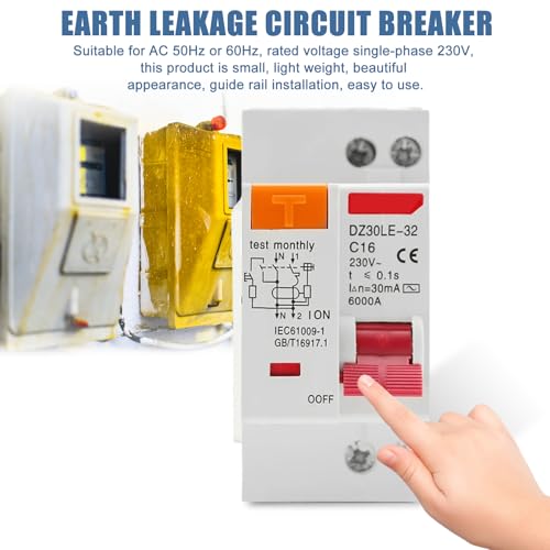 Fi Schutzschalter 16A, AC 230V 30mA C16 1P+N Leitungsschutzschalter, Hutschiene Auslaufschutz Überlastschutz Fehlerstromschutzschalter, FI/LS Schalter Sicherungsautomat, Fehlerstromschutzschalter