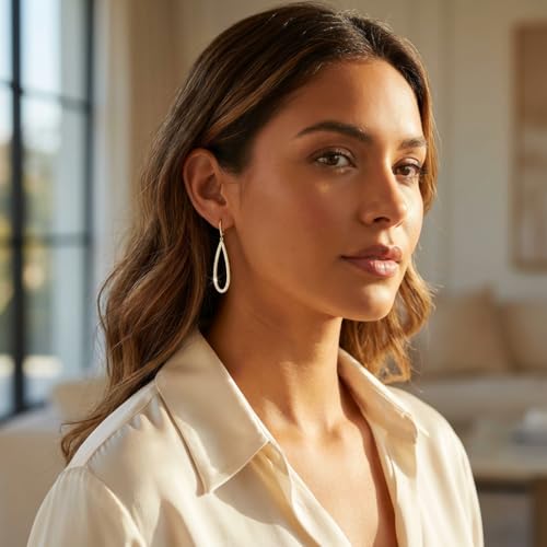 IOQCZQOI Gold Teardrop Earrings for Women - Gold Plated Dangle Earrings with Cubic Zirconia - Leverback Bridal Earrings for Wedding, Bridesmaids, Prom, and Formal Events by IOQCZQOI - Used condition - Image 3