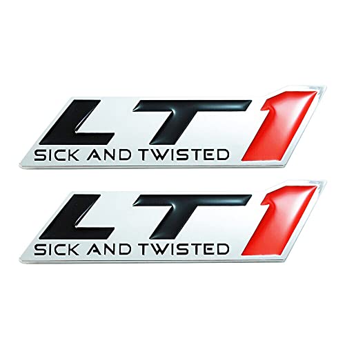 Image of 2X LT1 Sick and Twisted Emblems Engine Badges Replacement for LT1 (Chrome Red Black)