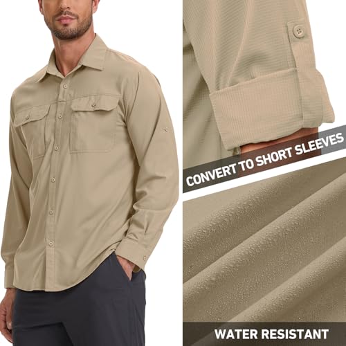 Men's Safari Hiking UPF 50+ UV Long Sleeve Button Work Shirt Lightweight Quick Dry Sun Protection Fishing Shirts4