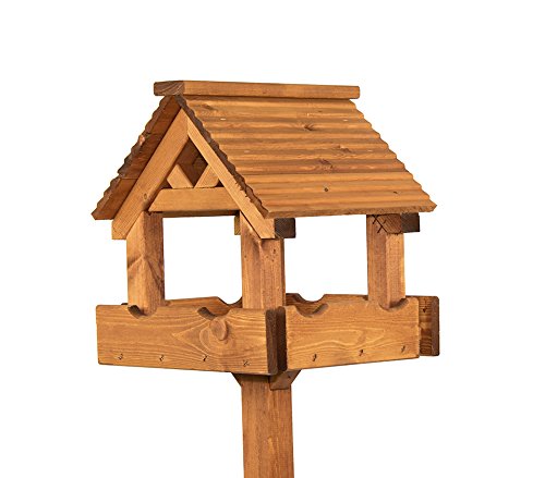Riverside Woodcraft Lodge Wooden Roof Bird Table with anti bacterial coating
