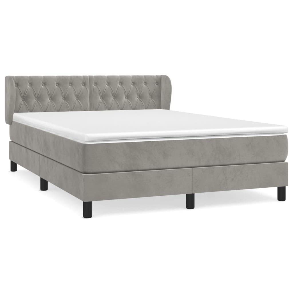 ARKEM Lit à sommier tapissier et Matelas Gris Clair 140x190cm Velours,Sommier Tapissier,Sommier À Lattes,Sommier avec Pieds