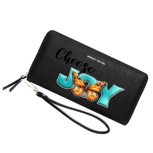 PFY Customized Potable Womens Wallet with Grip Hand Strap Long PU Leather RFID Blocking Leather Zip Around Wallet 1173l