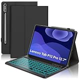 sengbirch custodia tastiera per lenovo tab p12 pro 12.7 2023 - azerty francese tastiera retroilluminata 7 colori staccabile senza fili bluetooth per lenovo tab p12 pro 12.7 (tb371fc), nero