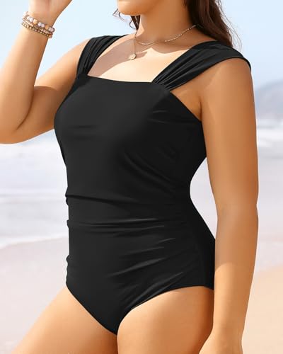 Aqua Eve Womens Plus Size One Piece Swimsuit Tummy Control Bathing Suit Vintage Swimwear3