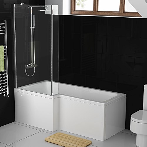 Image of 1700 mm Left Hand L-Shaped Modern Shower Bath with Glass Shower Screen + Panel BL215