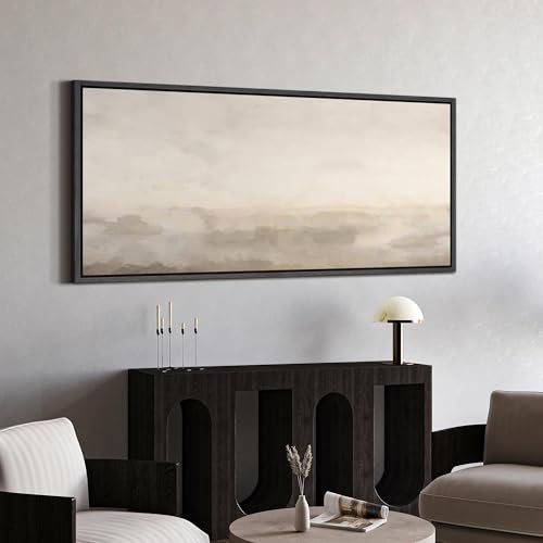 Image of MUDECOR Extra Large Framed Canvas Print Wall Art Soft Neutral Horizon Minimal Abstract Landscape Antique Ready to Hang Painting for Living Room Bedroom Multi-Sizes - 60 inchx30 inch