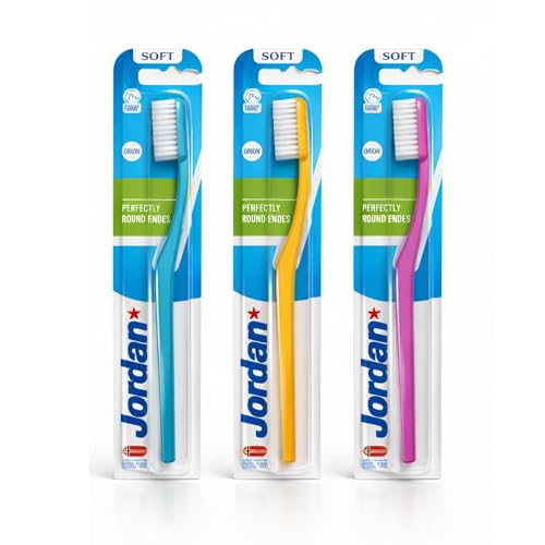 Image of Jordan Manual Toothbrush Soft Bristles BPA Free Ergonomic Design Imported Brush gentle to Teeth & Gums For Adults & Youths (Assorted colour) (Pack Of 3)