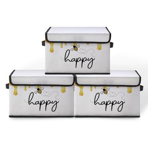 Image of Stackable Storage Bins with Lids,Closet Organizers Fabric Box for Home and Office,Blanket Clothes Organizers,Under Bed Storage Containers 3 Pack