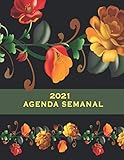  Agenda Semanal 2021: 2021 Planificador Semanal, Planificador diario de 52 semanas, libreta, anotar, agenda y diario personal, calendario de 12 meses con diseño de flores