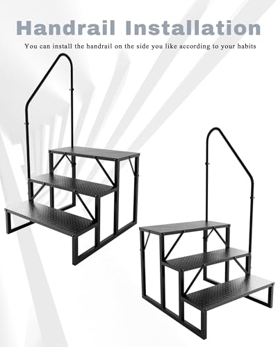 Image of 3 Step RV Steps with 2 Handrails, Outdoor RV Stairs with Anti-Slip Pedals
