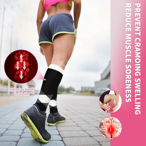Image of Sooverki Compression Socks for Women & Men 6 Pairs is Best Supportive Knee High Stockings for Circulation, Travel, Nurses