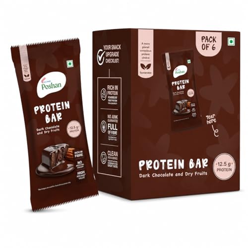 Image of Acme Poshan High Protein Bar, Dark Chocolate & Dry Fruits (50g, Pack of 6) | 12.5g Protein | High Fiber | No Artificial Colors | Healthy Snack