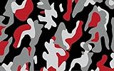 RED Black White Gray Camouflage Matte Premium Vinyl Car Wrap Decal Film Sheet Air Channel Release Technology + Free Tool Kit (72' x 60' / 6FT x 5FT)
