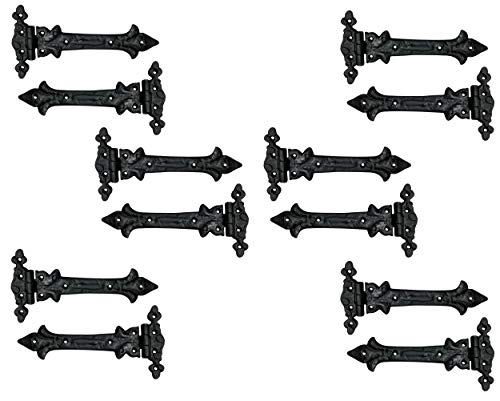 Image of Adonai Hardware Adonijah Antique Cast Iron Strap T Hinge (7.9 inch x 12 Pack, Oil Rubbed Black Living) for Barn Doors, Gates, Kitchen Cabinets, Sheds, Wooden Box, Furniture, Chest and Trunks
