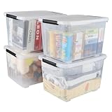 Wekioger 50 Quart Clear Latching Box with Wheels, 4 Packs Plastic Lidded Storage Bin