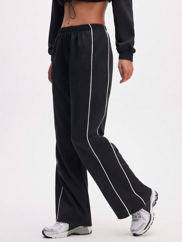 Image of Paralians Women's Straight Fit Polyester Track Pants with Contrast Side Piping | Elastic Waist Comfortable Sports & Casual Wear Bottoms