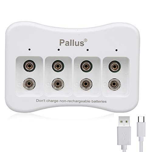 9V Rechargeable Battery Charger Set Hixon 850mAh CE FCC for Smoke & fire Alarms,Cameras, Multimeter, Guitar,Walkie Talkies, and Other Devices (4-Bay Charger)