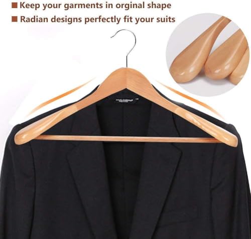 Image of Extra Wide Shoulder Wooden Coat Hangers | Heavy-Duty Wooden Hangers for Clothes | Non-Slip Suit Hanger with 360 Swivel Hook | Solid Wood Hanger for Coats & Jackets (8, Beige)