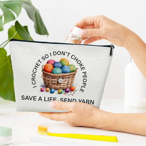 Funny Crochet Gifts Makeup Bag, Gifts for People Who Like Knitters, Knitting Present for Women, I Crochet so I Don't Choke People Cosmetic Bag for Purse4
