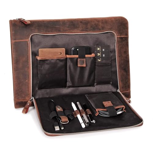 DONBOLSO Laptop Sleeve London Vintage Brown - Padded Leather Laptop Organizer with Multiple Compartments - Briefcase Sleeves for Men - Stylish Case for Business, School, or Travel - 11 Inches