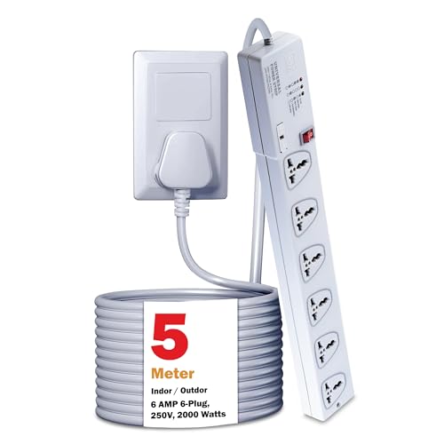 Image of MX 6 Outlet Power Strip with Universal Socket 5m Extension Cord International Sockets Master Switch with Multi-Plug Socket Extension Board for Home & Office -5 Amp