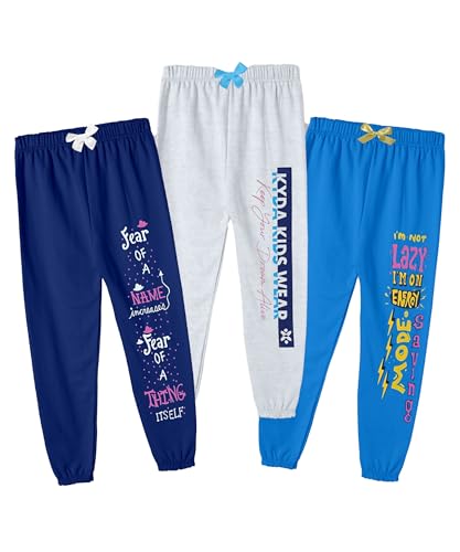 Image of KYDA KIDS Girls 100% Cotton Premium Printed Track Pants | Soft Breathable Fabric | Summer Wear Multicolor Trackpants for Girls - Pack of 3