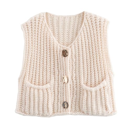 Image of CHARTOU Women Chunky Knit Vest Button Down Sleeveless Sweater Tank Tops Going Out Outfits
