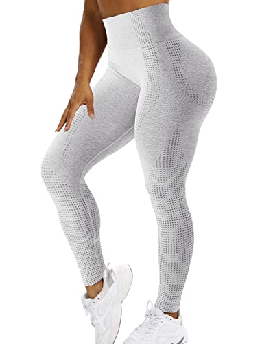 SEASUM Leggings de cintura alta sin costuras, para entrenamiento, yoga, elásticos, levantamiento de glúteos, control de barriga - gris - X-Large Cover