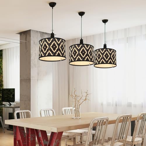 MUELODSIC 竹製ランプシェード 和風ペンダントライト 吊り下げ用照明カバー 美しい模様デザインで魅力的な室内装飾 簡単取り付け可能で部屋