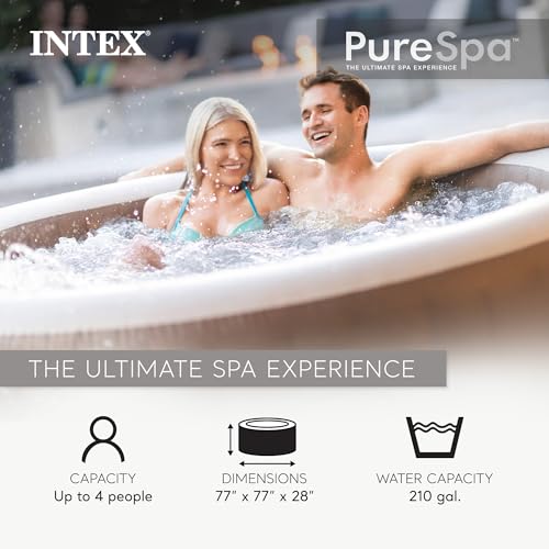 Image of Intex PureSpa 4 Person Bubble Massage Inflatable Hot Tub Spa Set, Sahara Tan