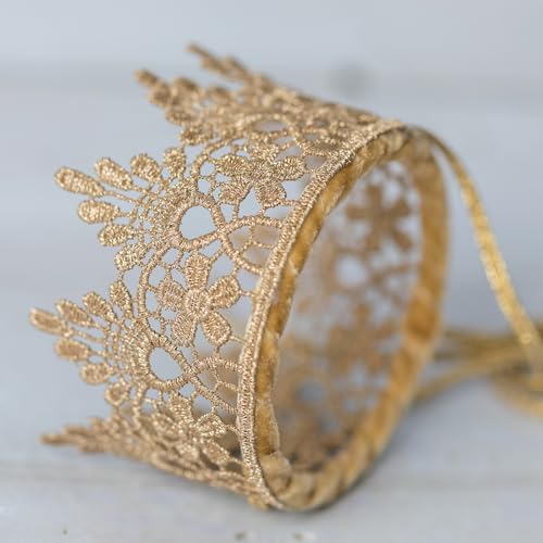 Mini Golden Lace Crown With Ribbon for Baby Child Birthday Party Queen Headband Dolls Crown3