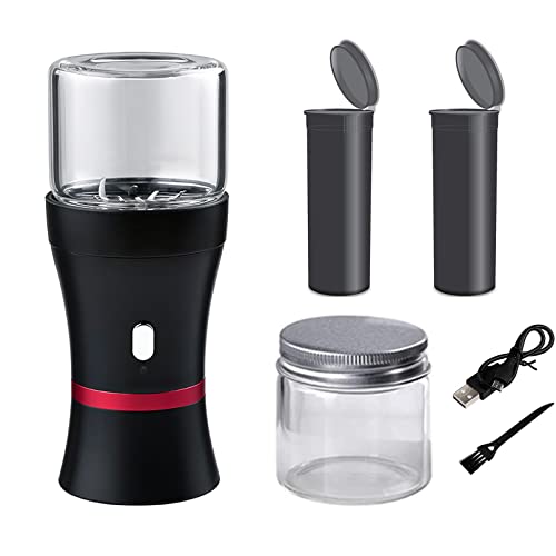 Spacenight Electric Herb Grinder COMPACT for Flower Buds, USB-Rechargeable, 2pcs 1.7oz Glass Herb Chamber - Ideal for Everyday Carry