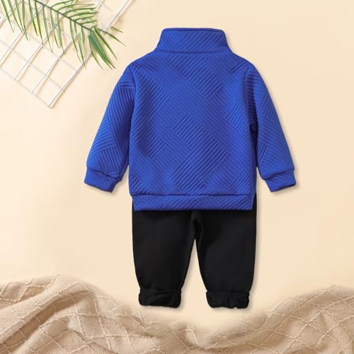 Infant Toddler Baby Boy Clothes Long Sleeve Quarter-Zip Quilted Polo Sweatshirt Tops Pants Set Fall Winter Outfits3