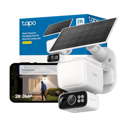 Tapo C615F KIT Solar Security Camera Outdoor Wireless 2K 3MP Floodlight Security Camera with 360 Pan Tilt Colour Night Vision AI Detection & Tracking IP65 Alexa & Google Home No Monthly Fee
