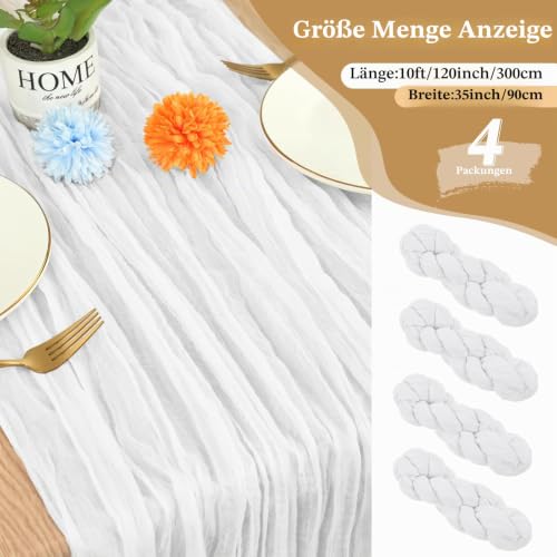 4er-Pack weißer Käsetuch-Tischläufer, halbtransparenter Tischläufer, Gaze-Tischdecke, 10 Fuß, rustikale Dekorationen für Küche, Hochzeit… – Ansicht 2