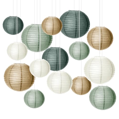 15 farolillos de papel decorativos, lámpara de papel chino, verde salvia, farolillos verdes, decoración para fiestas de jardín, fiestas, despedidas de soltera, baby shower, cumpleaños, accesorios de