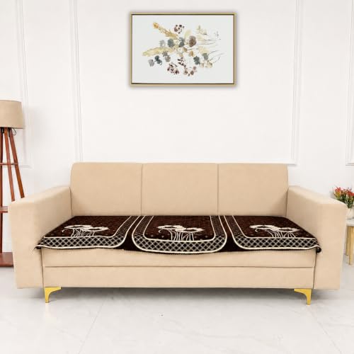 Image of Homerz Premium Chenille Fabric Sofa Cover | Soft, Durable & Dustproof | Decorative Couch Cover (Florida Coffee, 5 (3+2) Seater, Only Seat Cover)