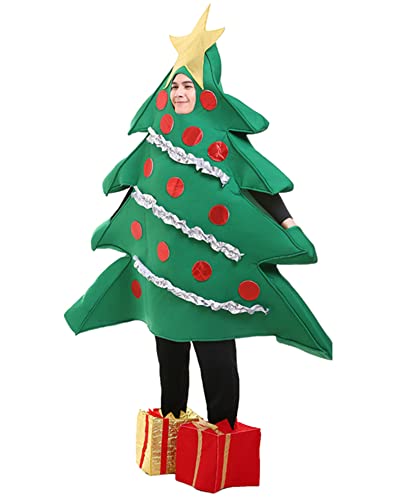 Acrawnni Erwachsenen-Weihnachtskostüm Herren Damen Passendes Partykostüm Lustiges Weihnachtsbaum-Cosplay-Kleid mit Geschenk-geformten Weihnachtskostümen, grün, One size