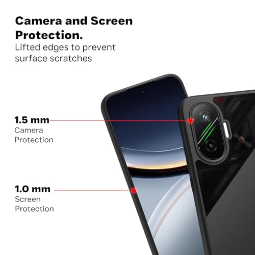 Image of RIGGEAR Shockproof Sleek Hybrid Armor Back Cover Case for Poco F7 5G (Smoke Black Matte PC and Black TPU Bumper)