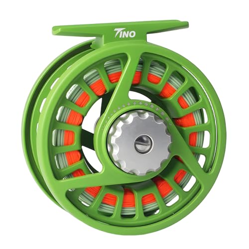 Maxcatch Tino Fly Fishing Reel, Large Arbor All Aluminum with CNC Cutting Trout Fly Reels, 3/4 5/6 7/8wt (Reel with Line Pre-Loaded (Green), 5/6wt)