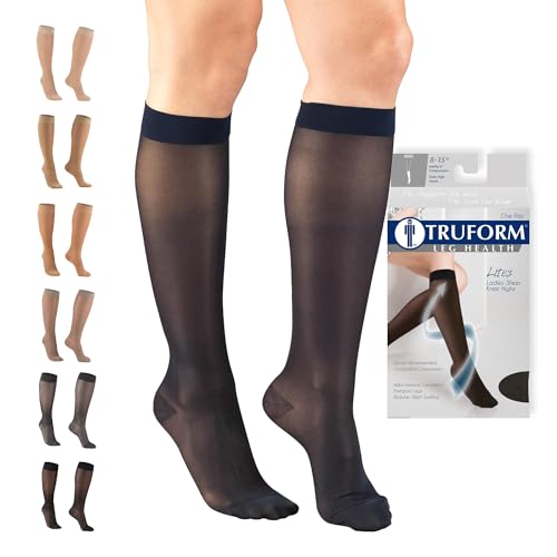 Image of Truform Sheer Compression Stockings, 8-15 mmHg, Women's Knee High Length, 20 Denier