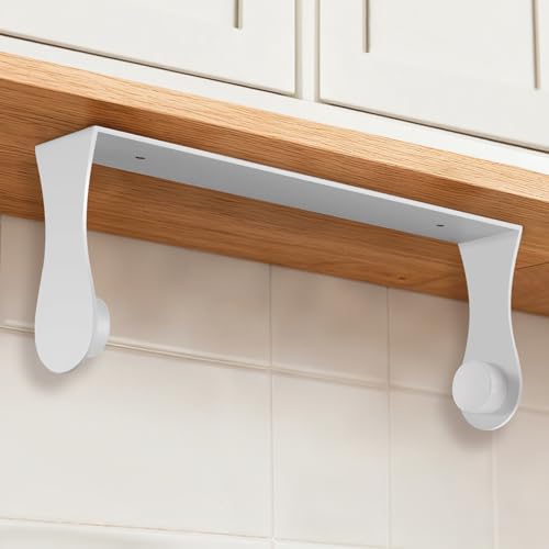 Image of Paper Towel Holder Under Cabinet, Adhesive or Screw Mount, Fits Standard & Mega Rolls, Wall Mount Rack for Kitchen, Bathroom, RV, White